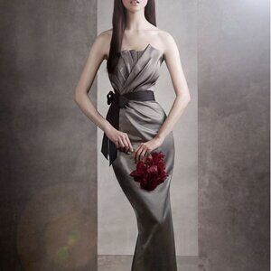 White by Vera Wang Black Draped Satin Strapless Gown